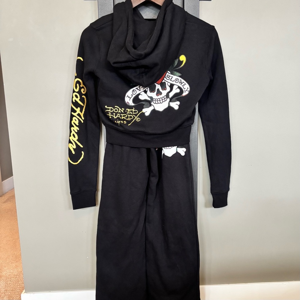 Ed Hardy Love Kills Slowly Matching Set Hoodie & Sweatpants Y2K Black Size S - Picture 6 of 11